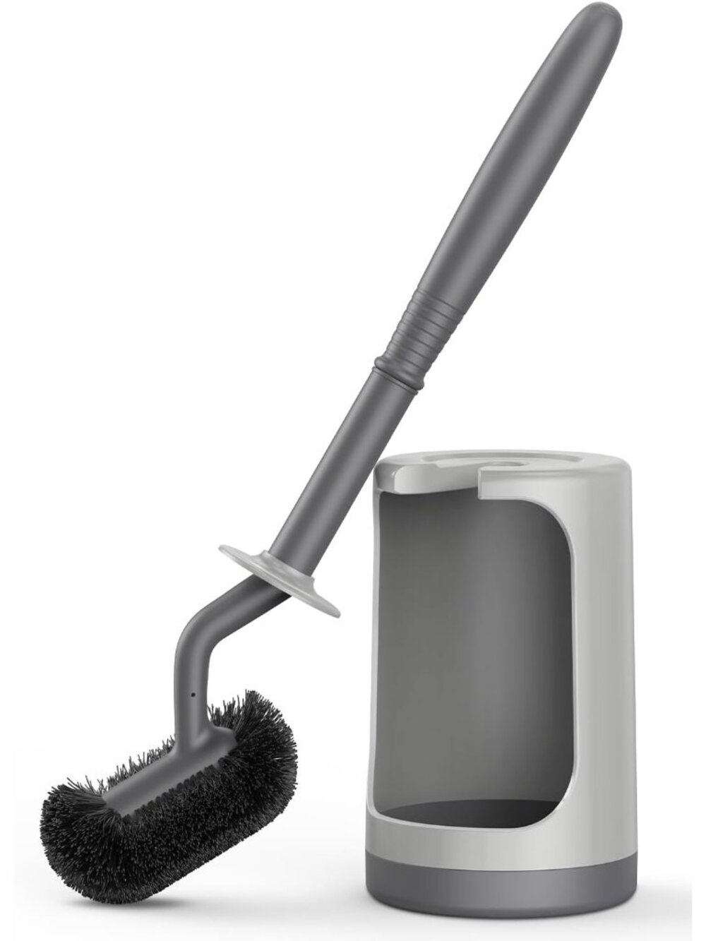 Modern Gray Toilet Bowl Brush Holder Set with Curved Design for Deep Cleaning